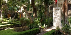 The tomb of Leon Trotsky and Natalia Sedova in the garden.