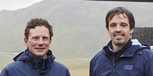 Christophe Gebald,left,and Jan Wurzbacher,co-founders and co-chief executive officers of Climeworks,at the Orca direct air capture and storage facility,in Hellisheidi,Iceland.