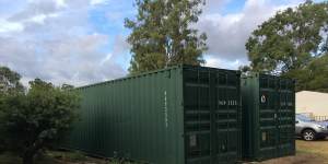The shipping containers used to store chest X-rays of thousands of Queensland coal workers at Redbank.