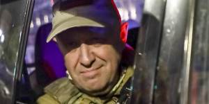 Yevgeny Prigozhin looks from a military vehicle in a street in Rostov-on-Don,Russia,on June 24.