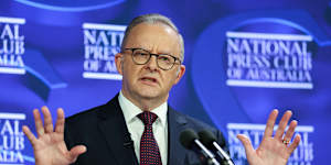 Prime Minister Anthony Albanese during an address to the National Press Club of Australia in Canberra