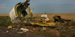 The rear fuselage of flight MH17 at the crash site outside the village of Grabovka in the self proclaimed Donetsk Republic,Ukraine,in July 2014.