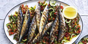 Grilled sardines with a fresh salsa.