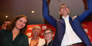 The Premier celebrates after his re-election in 2018.