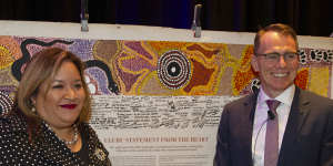 Professor Megan Davis and BHP CEO Andrew Mackenzie pictured in Perth on Thursday.