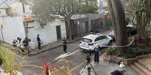Police at the scene of the incident in Darlinghurst on Sunday afternoon.