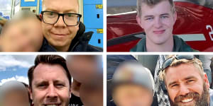 Chopper crash victims Alexander Naggs,Max Nugent,Joseph Laycock and Dan Lyon. 