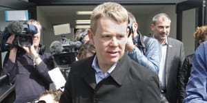 Democracy sausage:New Zealand Prime Minister Chris Hipkins on the campaign trail.