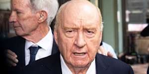 Alan Jones leaves Downing Centre Local Court last year.