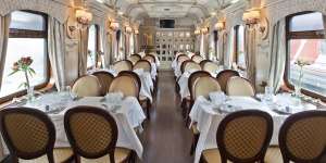 The Golden Eagle train 16-day Caspian Odyssey restaurant car.