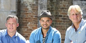 Singer Guy Sebastian and his former manager Titus Day (left) promoting Solar D sunscreen,now the subject of a Federal Court dispute between the pair.