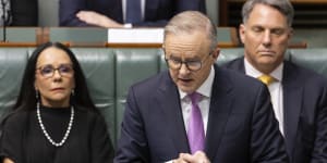 Prime Minister Anthony Albanese speaks on the Voice to parliament on Thursday.