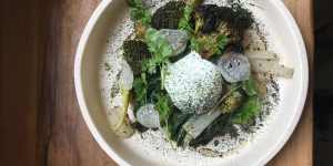 Winter greens with miso eggplant and house togarashi.