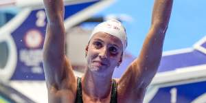 USA swimming star Regan Smith after breaking the world record in the women’s 100m backstroke.
