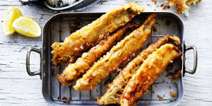 Fried whiting with beer batter.
