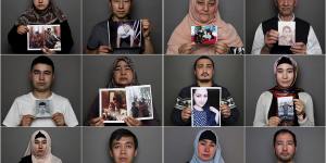 Uighurs in Australia with photos of relatives who are in internment camps,are missing or have died.