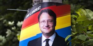 A campaign poster of far-right AfD candidate Robert Sesselmann in the small city Sonneberg.
