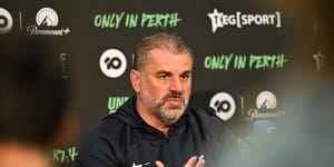 Tottenham manager Ange Postecoglou takes questions at the post-match press conference.