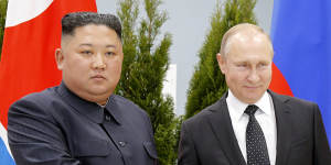 Previous visit:The leaders of North Korea and Russia,Kim Jong-un and Vladimir Putin,shake hands in Vladivostok,Russia,in 2019.