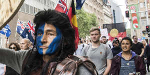Protester dressed as a character from the movie Braveheart at the Sydney rally