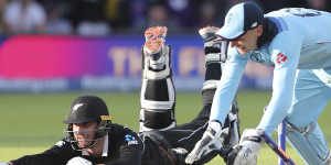 England’s Jos Buttler runs out New Zealand’s Martin Guptill during the super over at Lord’s four years ago.