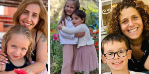 Undated photos of some of the released hostages,from left:Daniel Aloni and her daughter Emilia;sisters Aviv,right,and Raz Katz Asher;Keren Munder and her son Ohad.