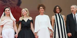 From left:78th Cannes Film Festival jury president Juliette Binoche with jury members Alba Rohrwacher,Leïla Slimani,Halle Berry and Hong Sang-soo.
