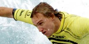 Pro surfer Chris Davidson at the Billabong Pro in Baiko,Spain 2003.