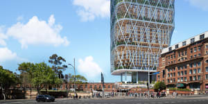 A render of Atlassian’s new headquarters in Sydney,touted as a paragon of climate-friendly architecture.