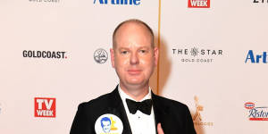 Tom Gleeson at the Logies,2018,promoting Grant Denyer for the Gold Logie.