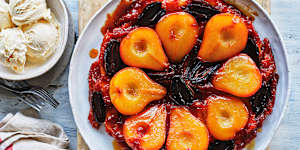Pear and date tarte tatin.