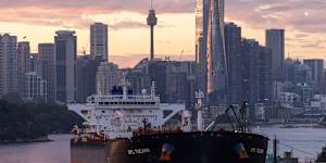 An oil tanker moored at a Viva Energy terminal in Sydney.
