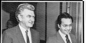A long history:Malaysian Prime Minister Mahathir Mohamad and prime minister Bob Hawke in 1984. 