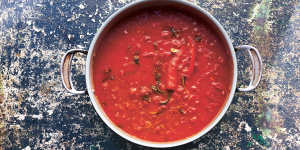 Jamie Oliver's hero tomato sauce with sweet cherry tomatoes,garlic,chilli and basil.