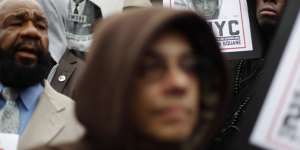Supporters of Trayvon Martin rally in Union Square during a Million Hoodie March in Manhattan.