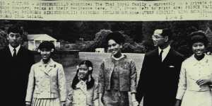 The Thai royal family in 1966 in England,from left:Prince Vajiralongkorn,Princess Sirindhorn,11,Princess Chulabhorn,9,Queen Sirikit,King Bhumibol and Princess Ubolratana.
