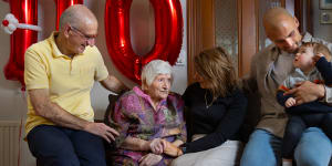 Marija Ruljancich celebrates her 110th birthday with generations of her family.