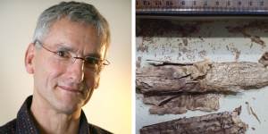 Dr Mark Allon and the 2000-year-old Gandharan Buddhist manuscripts.