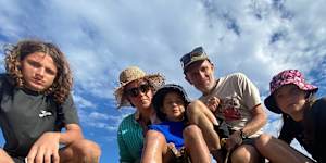 The Davidson family – (from left) Max,Kristina,Woody,Nick and Mina – with the fossil in December.