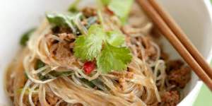 Spicy pork and noodle stir-fry.