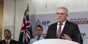 Prime Minister Scott Morrison at the Operation Ironside announcement in June 2021.