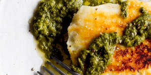 Grilled haloumi and salsa verde.