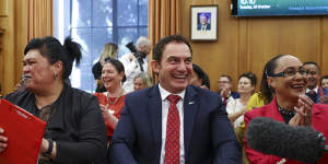 NZ Labour MPs Nanaia Mahuta,Stuart Nash and Jenny Salesa enjoy a laugh on Tuesday. The new Parliament has 16 Maori MPs,and a large number of women,gay and young members.