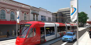 An artist's impression of how the light rail will look in the Parramatta CBD.