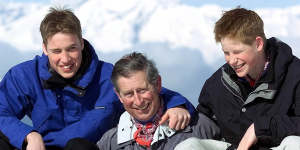 Princes William and Harry with their father,King Charles III,on a family holiday as teenagers.