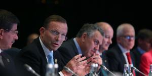 Prime Minister Tony Abbott during the G20 summit:his opening address to the Leaders'Retreat took a domestic focus.