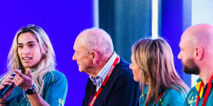 Madison de Rozario (left) with Gerry Harvey and fellow Paralympians Katie Kelly and Chris Bond at a panel discission hosted by Nine.