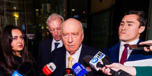 Former broadcaster Alan Jones leaves Sydney’s Downing Centre Local Court in December.