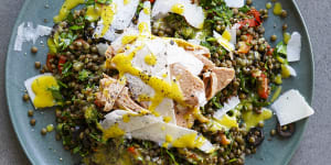 Lentil and tuna salad with honey-mustard dressing.