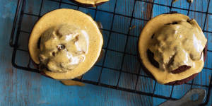 Dan Lepard's chocolate tomato muffins with espresso glaze.